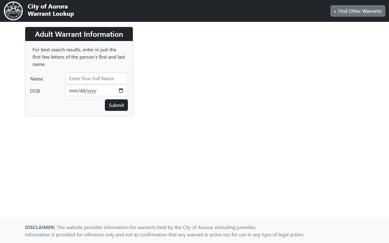 Aurora Municipal Court online warrant search tool