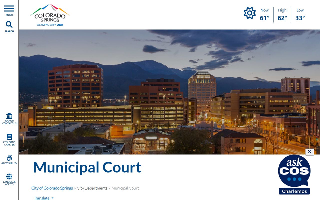 Colorado Springs Municipal Court homepage