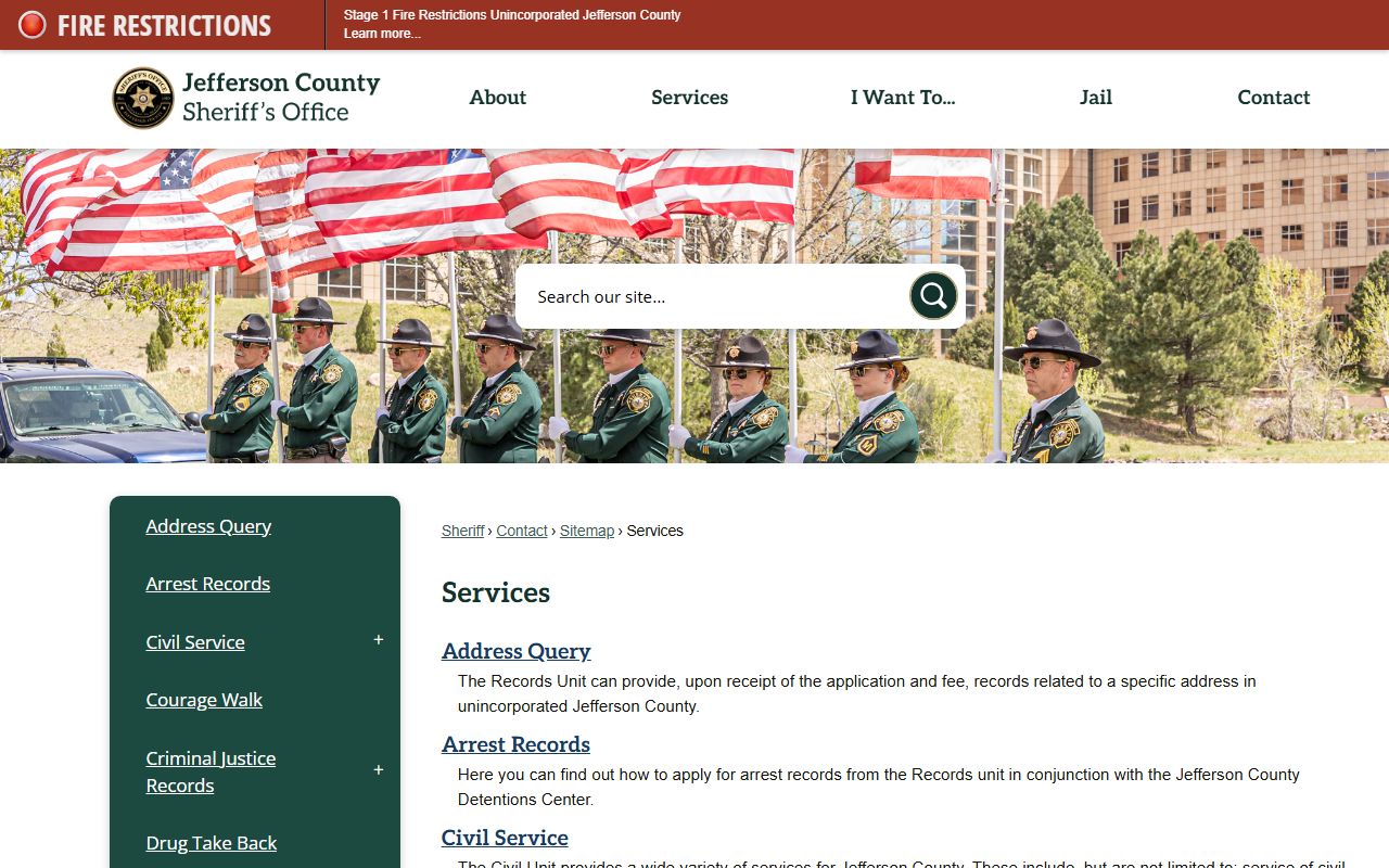 Jefferson County Sheriff's Office services page