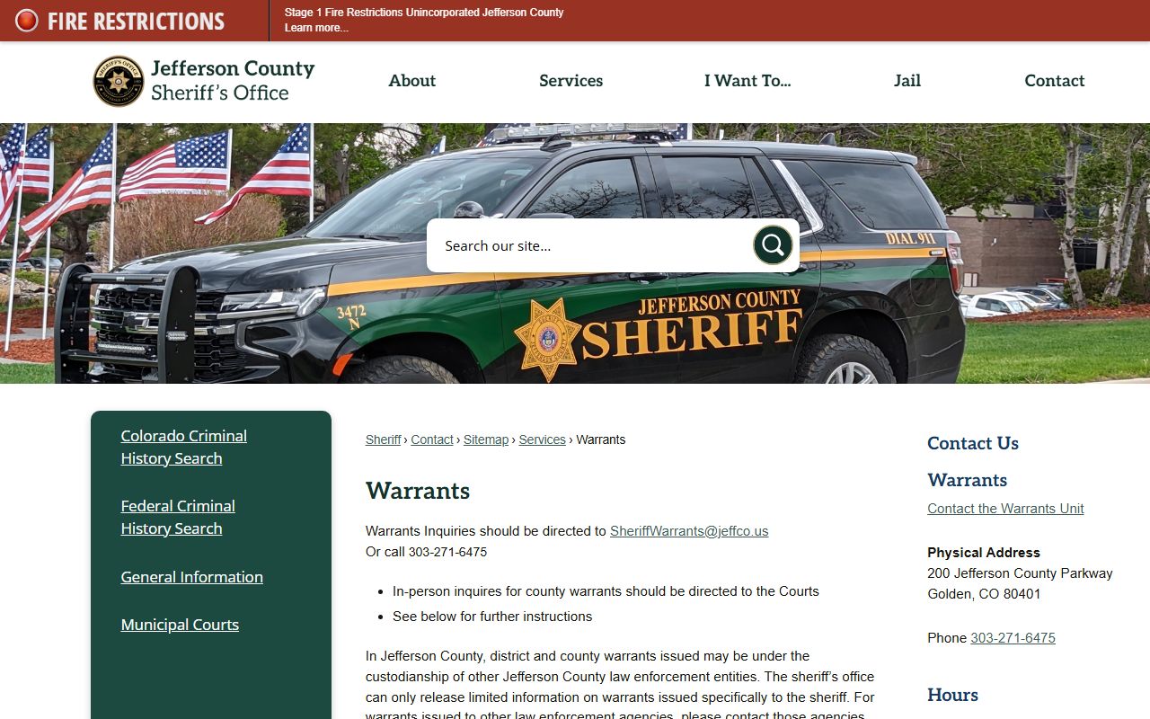 Jefferson County Sheriff's Office warrant information page